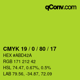 颜色代码: CMYK 19 / 0 / 80 / 17 | qconv.com
