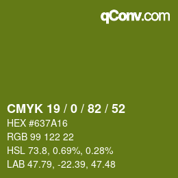 Farbcode: CMYK 19 / 0 / 82 / 52 | qconv.com