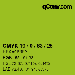 Color code: CMYK 19 / 0 / 83 / 25 | qconv.com