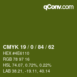 Código de color: CMYK 19 / 0 / 84 / 62 | qconv.com