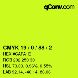 Farbcode: CMYK 19 / 0 / 88 / 2 | qconv.com