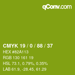 カラーコード: CMYK 19 / 0 / 88 / 37 | qconv.com