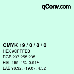カラーコード: CMYK 19 / 0 / 8 / 0 | qconv.com