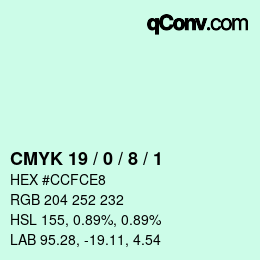 カラーコード: CMYK 19 / 0 / 8 / 1 | qconv.com