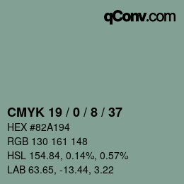 カラーコード: CMYK 19 / 0 / 8 / 37 | qconv.com