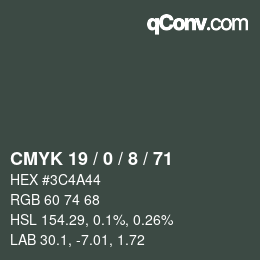 Código de color: CMYK 19 / 0 / 8 / 71 | qconv.com