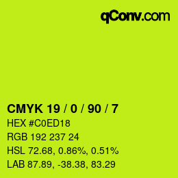 Color code: CMYK 19 / 0 / 90 / 7 | qconv.com