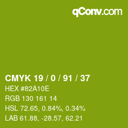 Color code: CMYK 19 / 0 / 91 / 37 | qconv.com