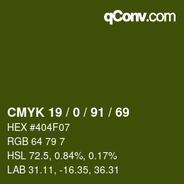 Color code: CMYK 19 / 0 / 91 / 69 | qconv.com