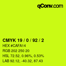 颜色代码: CMYK 19 / 0 / 92 / 2 | qconv.com