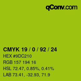 カラーコード: CMYK 19 / 0 / 92 / 24 | qconv.com