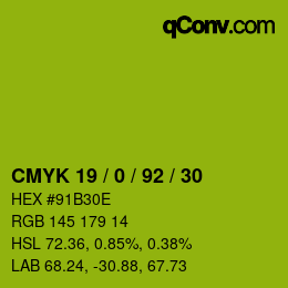 カラーコード: CMYK 19 / 0 / 92 / 30 | qconv.com