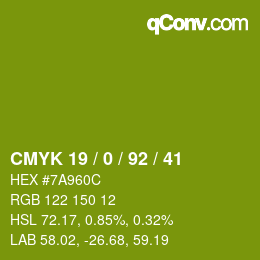 Color code: CMYK 19 / 0 / 92 / 41 | qconv.com
