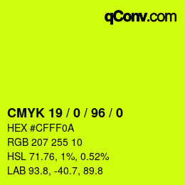 颜色代码: CMYK 19 / 0 / 96 / 0 | qconv.com