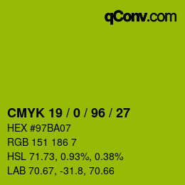 カラーコード: CMYK 19 / 0 / 96 / 27 | qconv.com