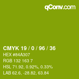 颜色代码: CMYK 19 / 0 / 96 / 36 | qconv.com