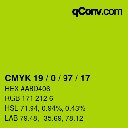 Color code: CMYK 19 / 0 / 97 / 17 | qconv.com