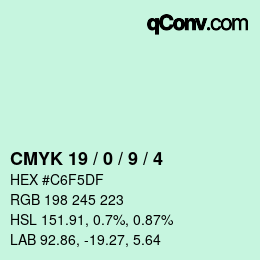 Color code: CMYK 19 / 0 / 9 / 4 | qconv.com