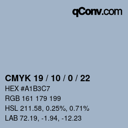 颜色代码: CMYK 19 / 10 / 0 / 22 | qconv.com
