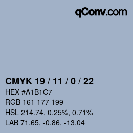 カラーコード: CMYK 19 / 11 / 0 / 22 | qconv.com