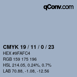 カラーコード: CMYK 19 / 11 / 0 / 23 | qconv.com