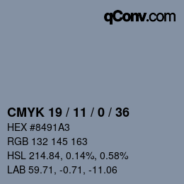 Color code: CMYK 19 / 11 / 0 / 36 | qconv.com