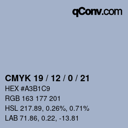 カラーコード: CMYK 19 / 12 / 0 / 21 | qconv.com