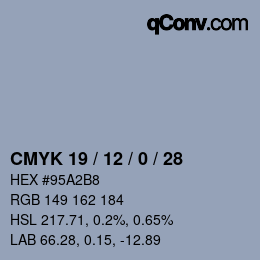 カラーコード: CMYK 19 / 12 / 0 / 28 | qconv.com
