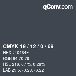 Código de color: CMYK 19 / 12 / 0 / 69 | qconv.com