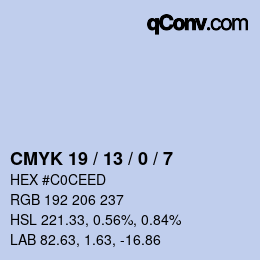カラーコード: CMYK 19 / 13 / 0 / 7 | qconv.com