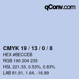 カラーコード: CMYK 19 / 13 / 0 / 8 | qconv.com
