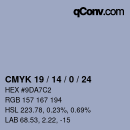 颜色代码: CMYK 19 / 14 / 0 / 24 | qconv.com