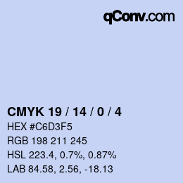 カラーコード: CMYK 19 / 14 / 0 / 4 | qconv.com
