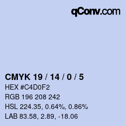 カラーコード: CMYK 19 / 14 / 0 / 5 | qconv.com