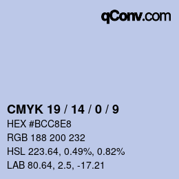 カラーコード: CMYK 19 / 14 / 0 / 9 | qconv.com