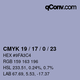 カラーコード: CMYK 19 / 17 / 0 / 23 | qconv.com
