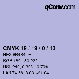 カラーコード: CMYK 19 / 19 / 0 / 13 | qconv.com