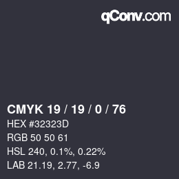 Color code: CMYK 19 / 19 / 0 / 76 | qconv.com