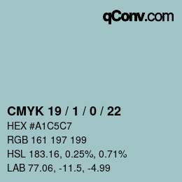 カラーコード: CMYK 19 / 1 / 0 / 22 | qconv.com