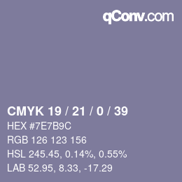 颜色代码: CMYK 19 / 21 / 0 / 39 | qconv.com