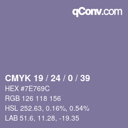 カラーコード: CMYK 19 / 24 / 0 / 39 | qconv.com