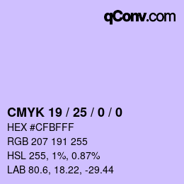 颜色代码: CMYK 19 / 25 / 0 / 0 | qconv.com