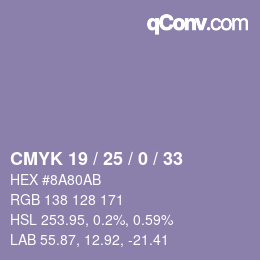 カラーコード: CMYK 19 / 25 / 0 / 33 | qconv.com
