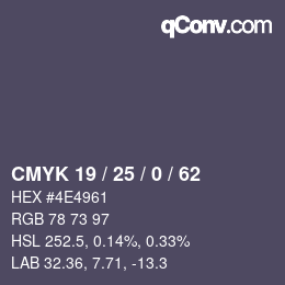 Color code: CMYK 19 / 25 / 0 / 62 | qconv.com