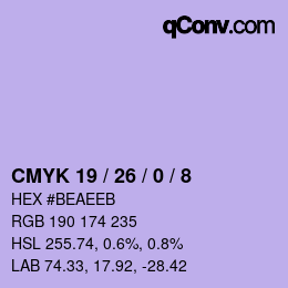 カラーコード: CMYK 19 / 26 / 0 / 8 | qconv.com