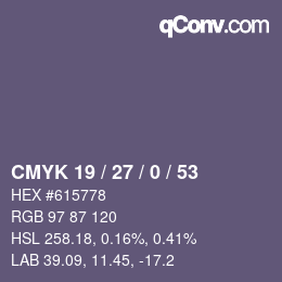Color code: CMYK 19 / 27 / 0 / 53 | qconv.com