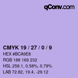 カラーコード: CMYK 19 / 27 / 0 / 9 | qconv.com
