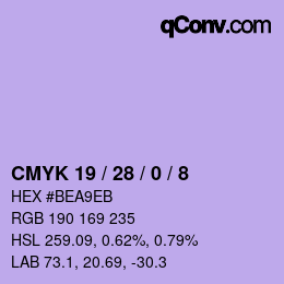 カラーコード: CMYK 19 / 28 / 0 / 8 | qconv.com