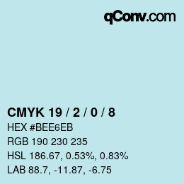 カラーコード: CMYK 19 / 2 / 0 / 8 | qconv.com