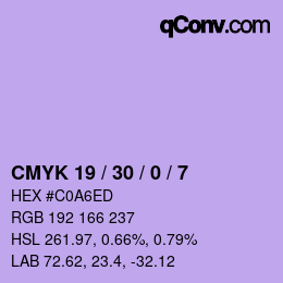 カラーコード: CMYK 19 / 30 / 0 / 7 | qconv.com